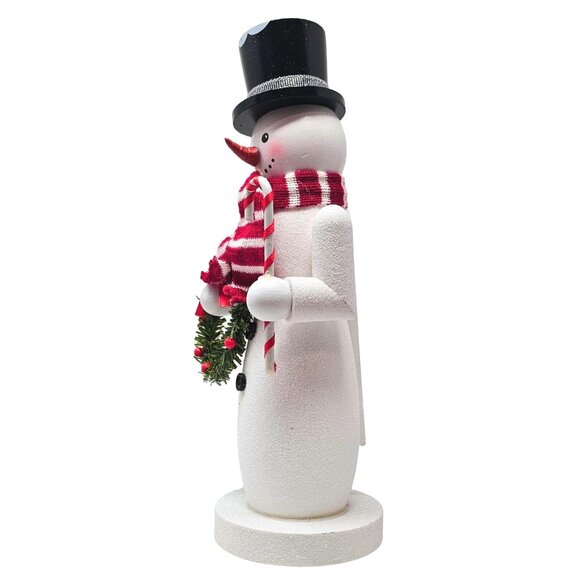 Peppermint Candy Cane Snowman Christmas Wood 10" Nutcracker - Picture 2 of 4